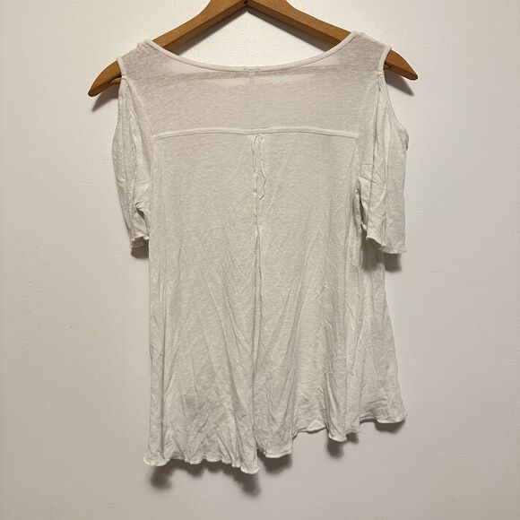 Free People Top Women's XS Bittersweet Ivory Linen Blend Cold Shoulder Shirt - Picture 7 of 7